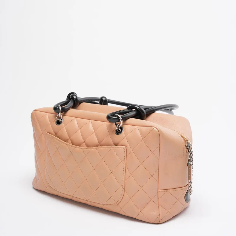 Chanel Cambon Bowler-Tasche Schwarz Beige