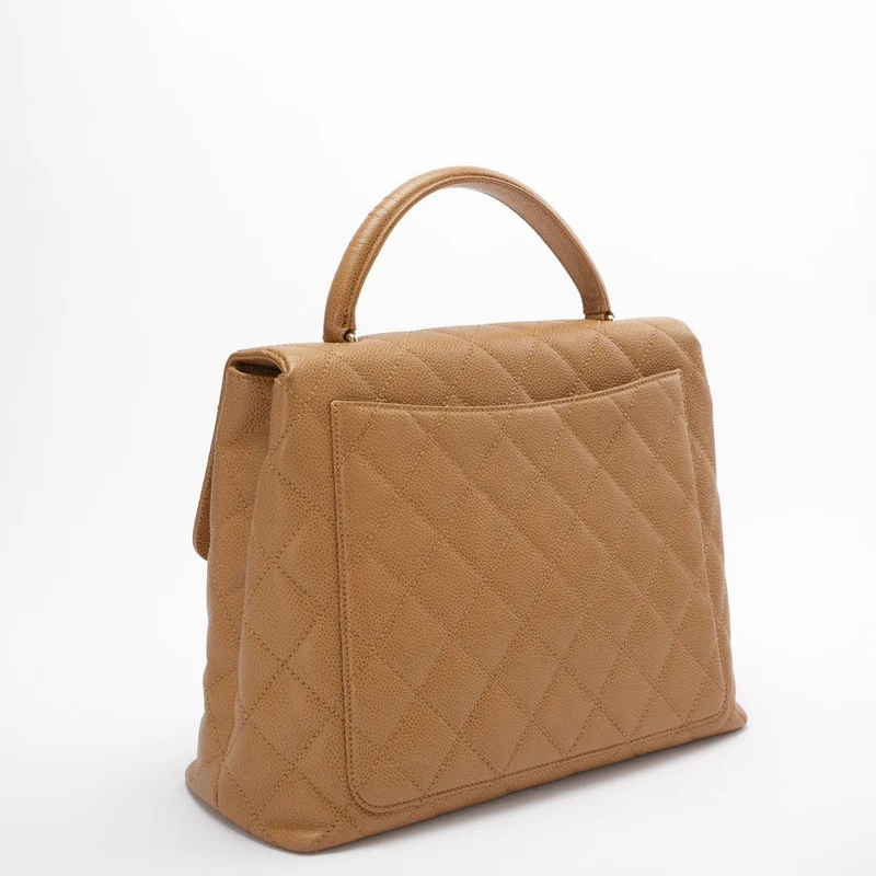 Chanel Vintage Kelly Top Handle Flap Bag Beige Caviar