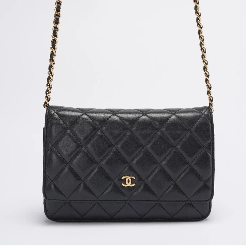 Chanel Wallet On Chain (Woc) Tasche Schwarz aus Lammleder mit goldener Hardware