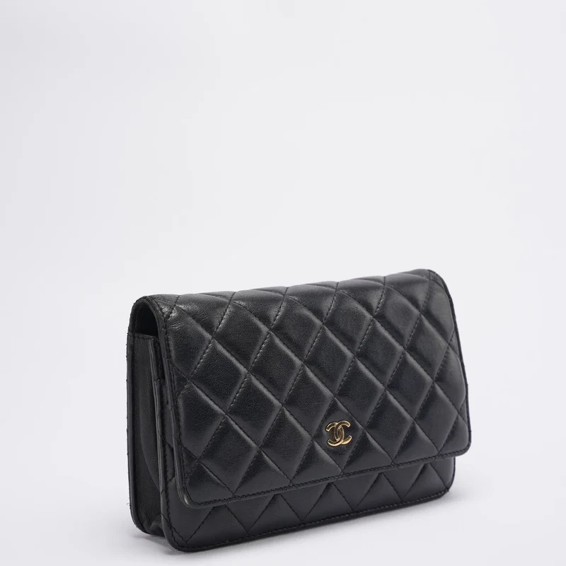 Chanel Wallet On Chain (Woc) Tasche Schwarz aus Lammleder mit goldener Hardware