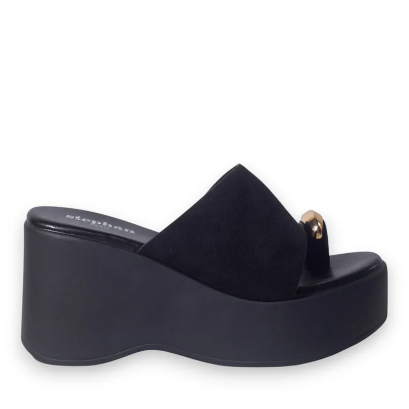 Europeon Union Women Black Chamois Wedges #5151