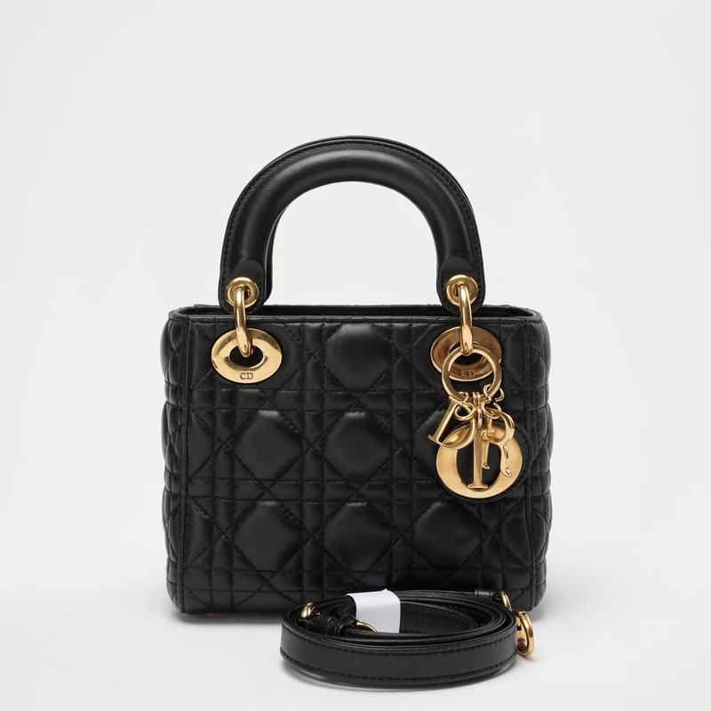 Dior Lady Dior Mini Bag Schwarzes Lammleder Goldbeschläge