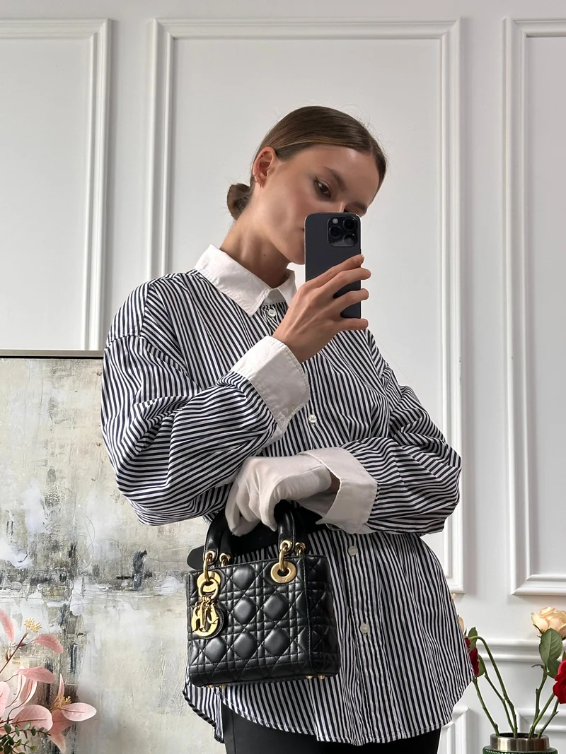Dior Lady Dior Mini Bag Schwarzes Lammleder Goldbeschläge