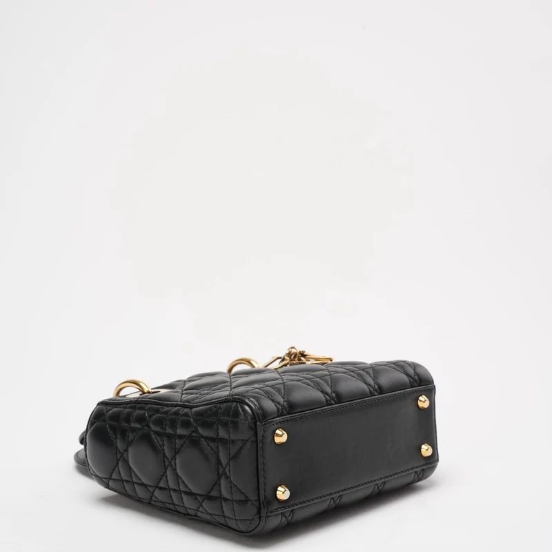 Dior Lady Dior Mini Bag Schwarzes Lammleder Goldbeschläge