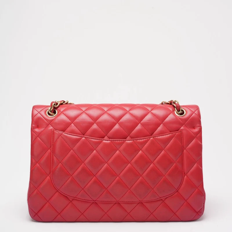 Chanel Timeless Classic Double Flap Jumbo Bag Rotes Lammleder Preloved