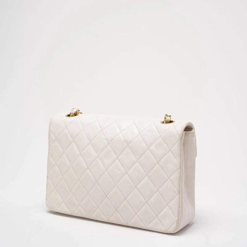 Chanel Vintage Diana Flap Bag Weißes Leder 24K Gold