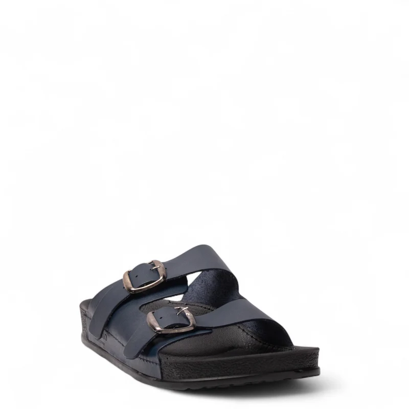Men Navy Leather Slipper #4919
