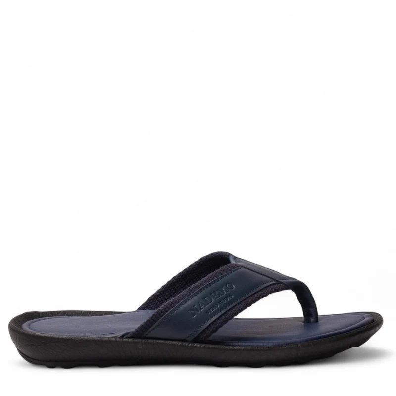 Men Navy Leather Slipper #4918