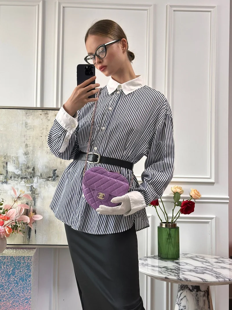 Chanel Große Herztasche Lila Lammleder Gold Hardware 2022