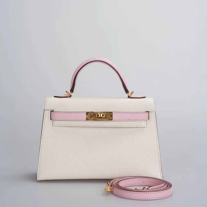 Hermès Mini Kelly 20 cm HSS in Chèvre Mysore Nata mit Rose Sakura