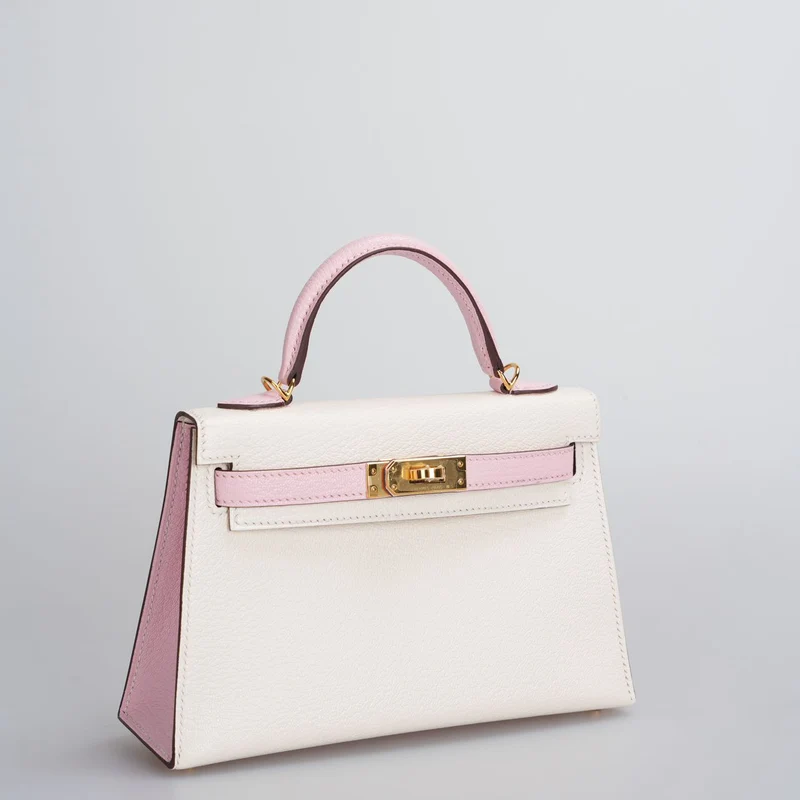Hermès Mini Kelly 20 cm HSS in Chèvre Mysore Nata mit Rose Sakura