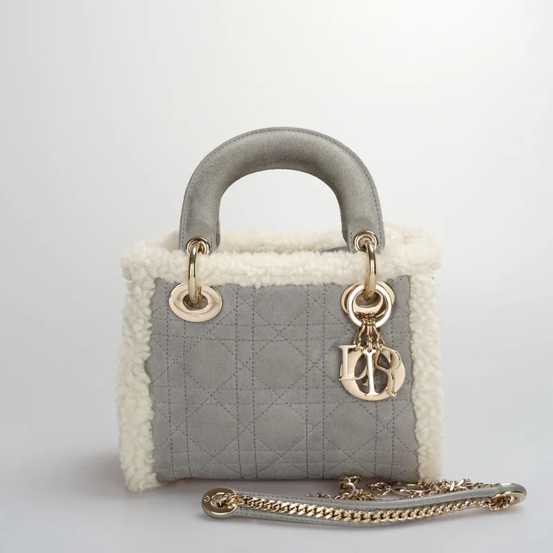 Christian Dior Lady Dior Gebraucht 2020 Mini Wildleder Shearling Cannage Lady Dior Umhängetasche