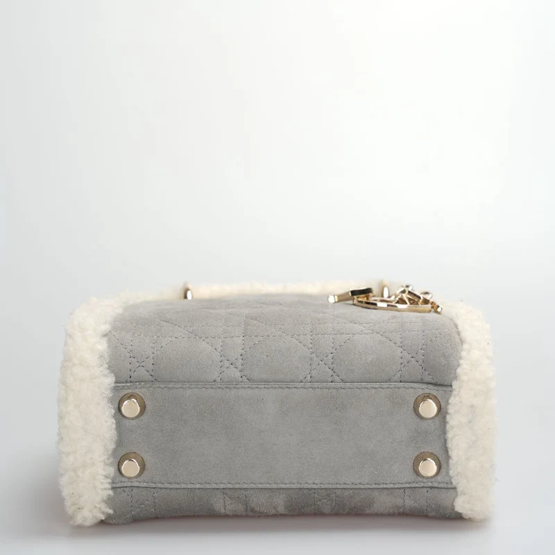 Christian Dior Lady Dior Gebraucht 2020 Mini Wildleder Shearling Cannage Lady Dior Umhängetasche