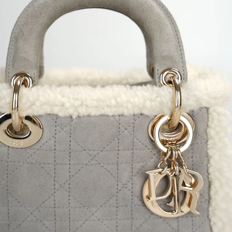 Christian Dior Lady Dior Gebraucht 2020 Mini Wildleder Shearling Cannage Lady Dior Umhängetasche