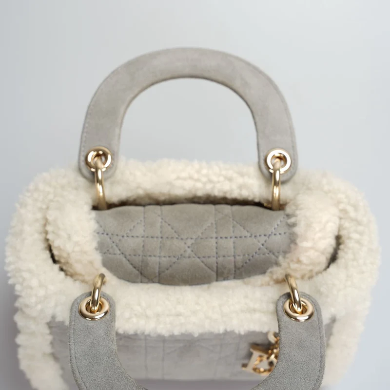Christian Dior Lady Dior Gebraucht 2020 Mini Wildleder Shearling Cannage Lady Dior Umhängetasche