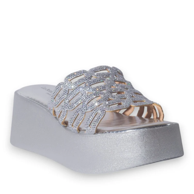 Europeon Union Women Silver Glitter Wedges #5127