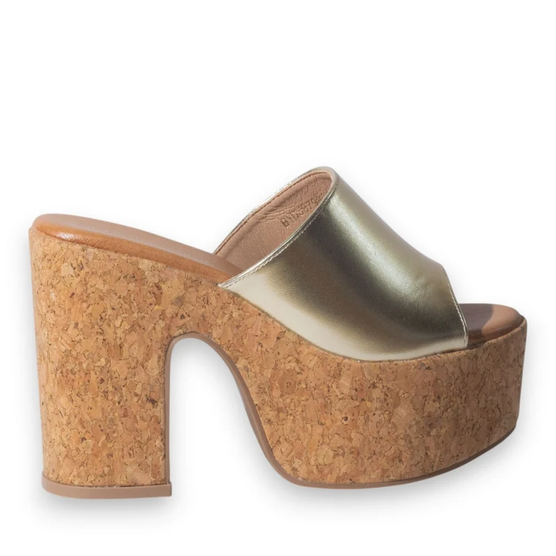 Europeon Union Women Gold Leather Wedges #5116
