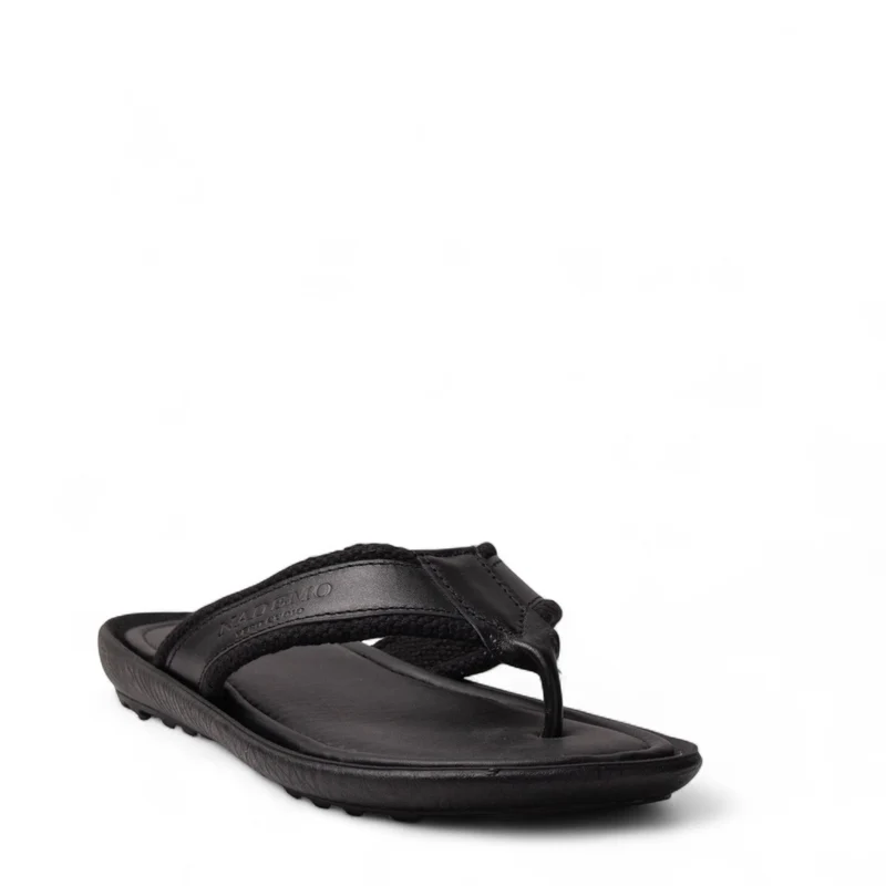 Men Black Leather Slipper #4915