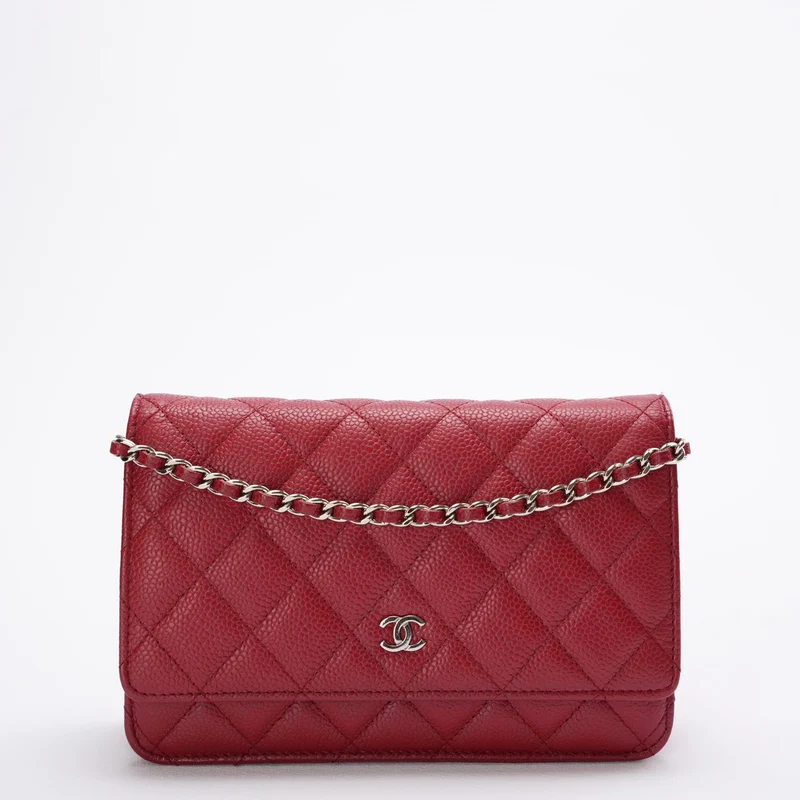 Chanel Geldbörse an der Kette (woc) Tasche Rotes Kaviarleder
