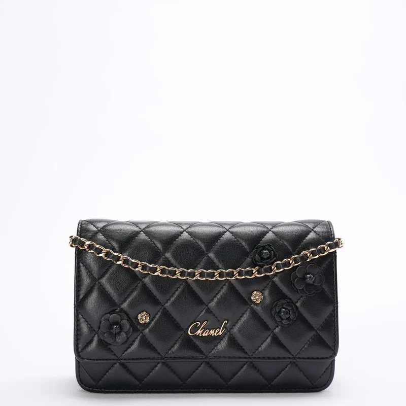 Chanel Geldbörse mit Kette (woc) Schwarze Camelia
