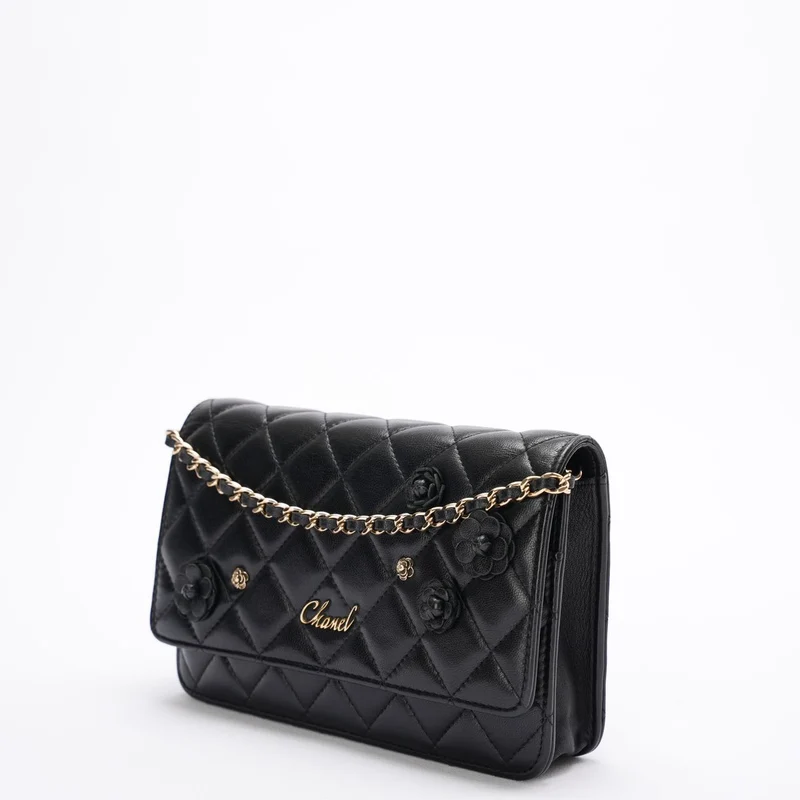 Chanel Geldbörse mit Kette (woc) Schwarze Camelia