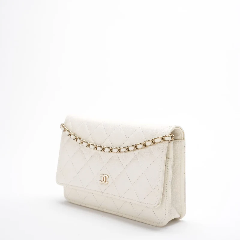 Chanel Geldbörse mit Kette (woc) Weißes Kaviarleder 2022