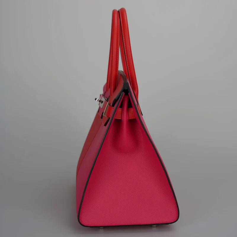 Hermes Epsom Casaque Birkin Sellier 30 Rouge Coeur Rose Extreme Bleu Zanziba mit Palladium-Hardware