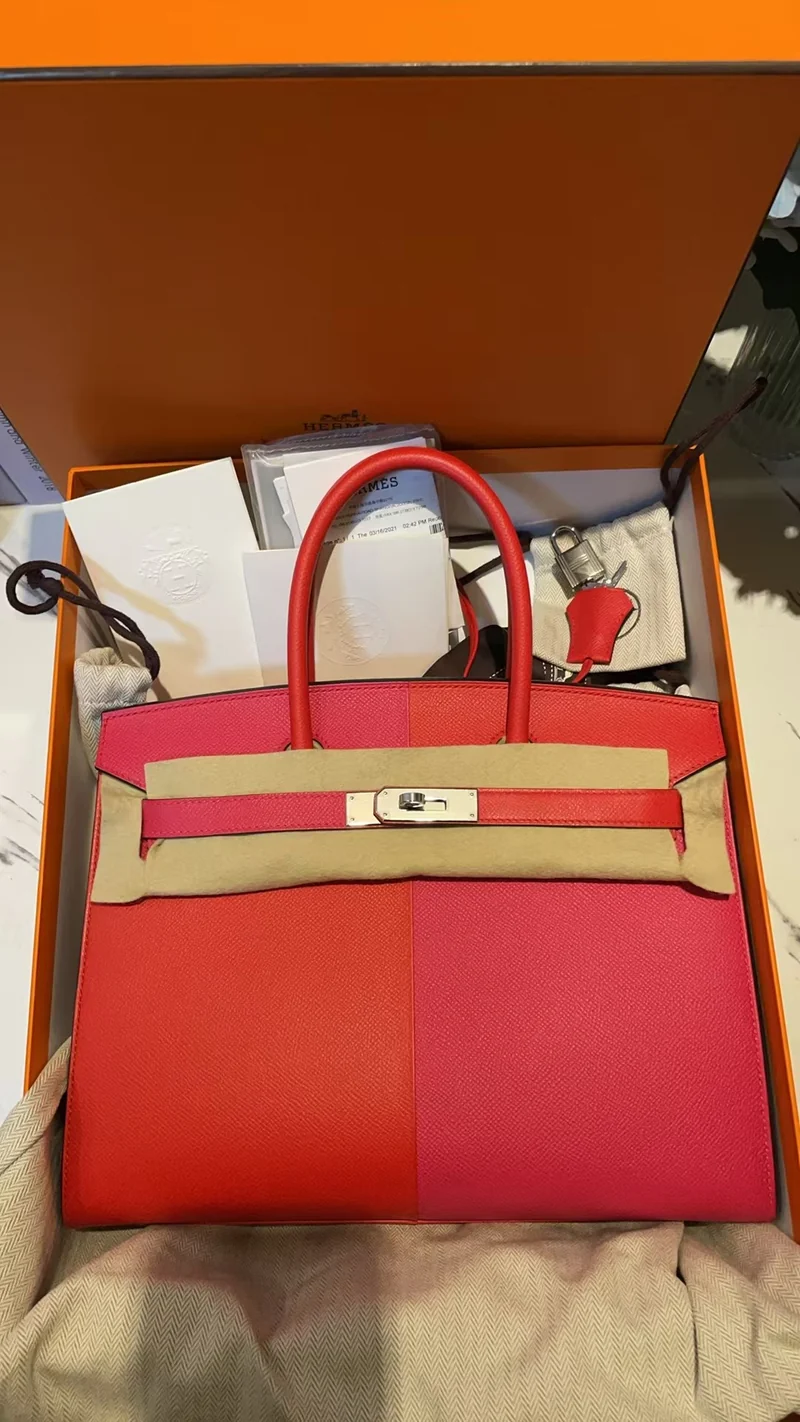 Hermes Epsom Casaque Birkin Sellier 30 Rouge Coeur Rose Extreme Bleu Zanziba mit Palladium-Hardware