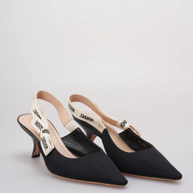 Christian Dior Ribbon Schwarzer Stoff J'adior Slingback-Pumps Größe 38.5