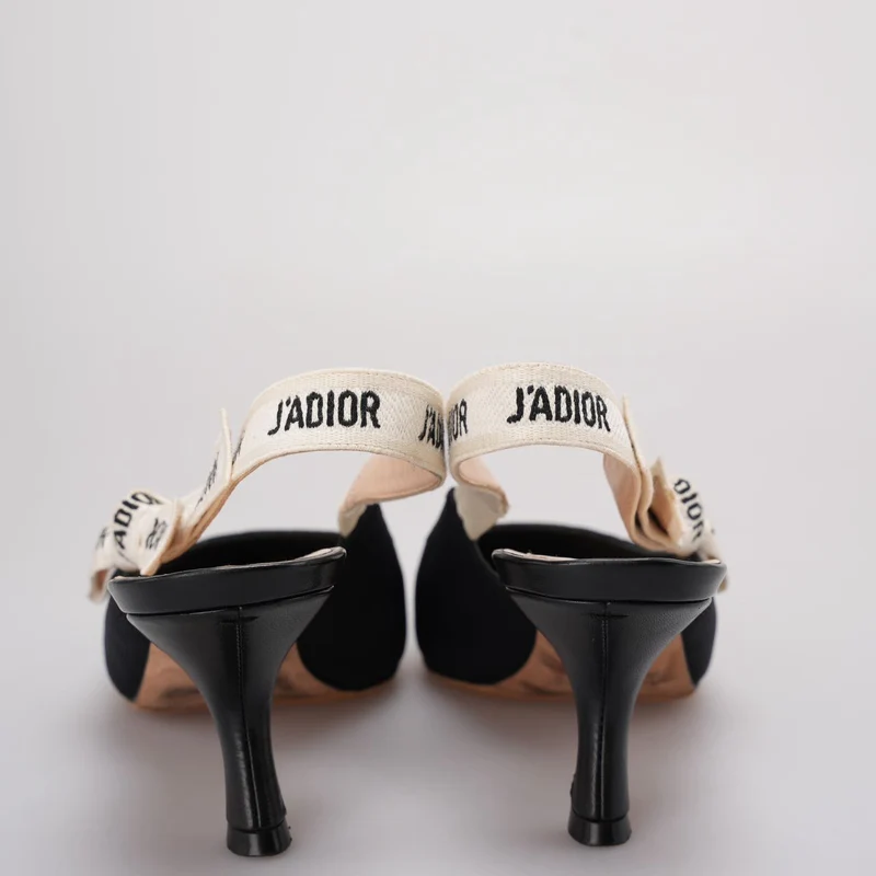 Christian Dior Ribbon Schwarzer Stoff J'adior Slingback-Pumps Größe 38.5