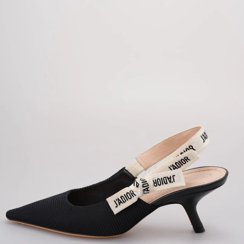 Christian Dior Ribbon Schwarzer Stoff J'adior Slingback-Pumps Größe 38.5
