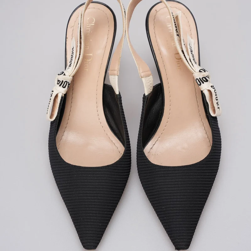 Christian Dior Ribbon Schwarzer Stoff J'adior Slingback-Pumps Größe 38.5
