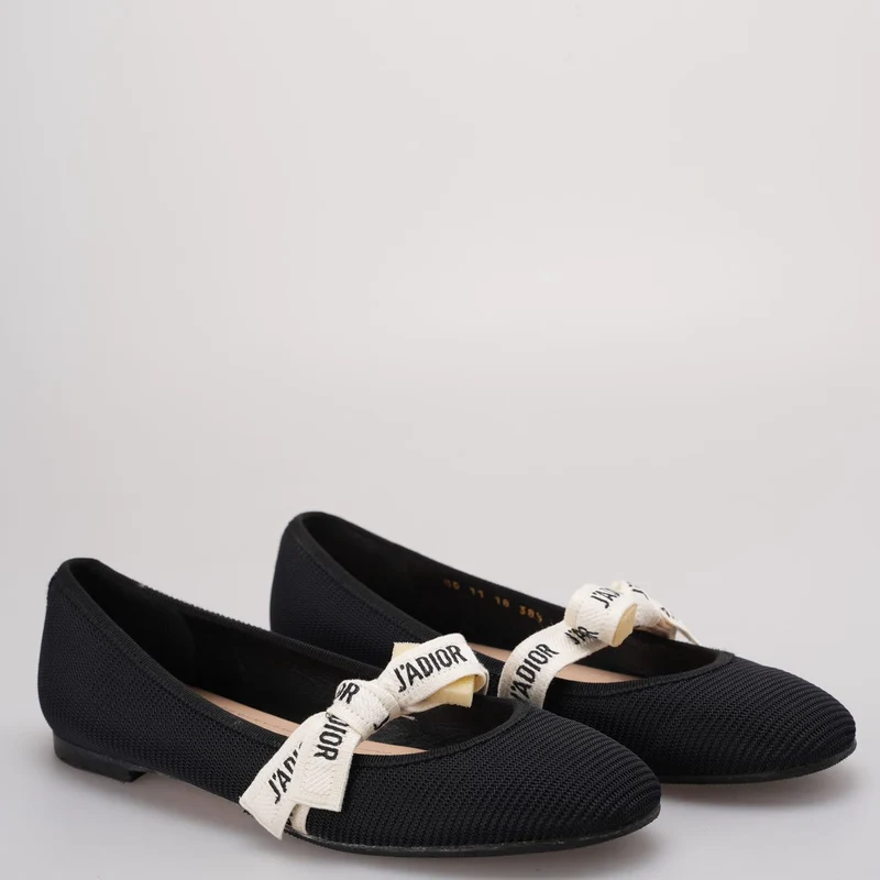 Christian Dior Mary Jane Ballerinas mit Schleifen-Akzenten in Schwarz, EU 38.5