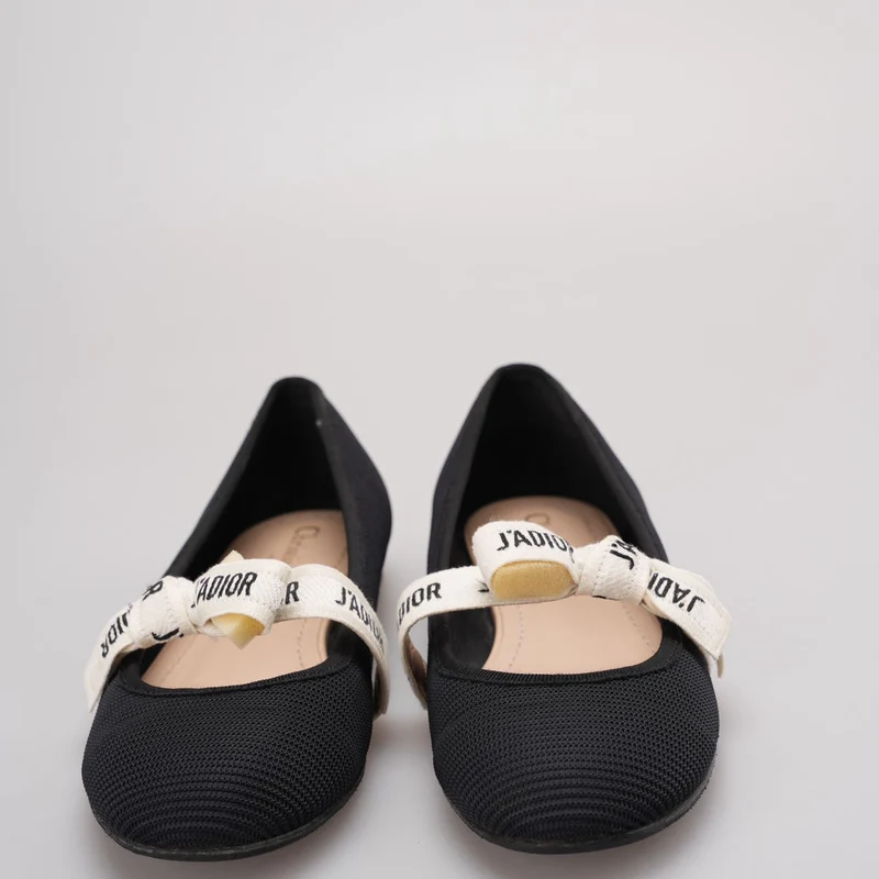 Christian Dior Mary Jane Ballerinas mit Schleifen-Akzenten in Schwarz, EU 38.5