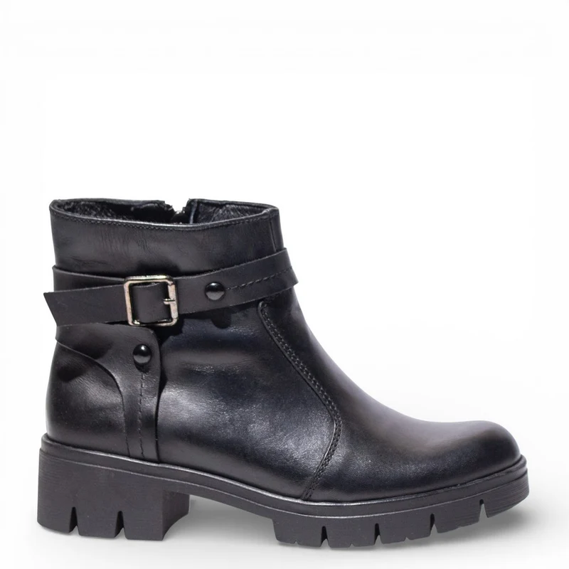 Women Black Leather Half Boot #4477