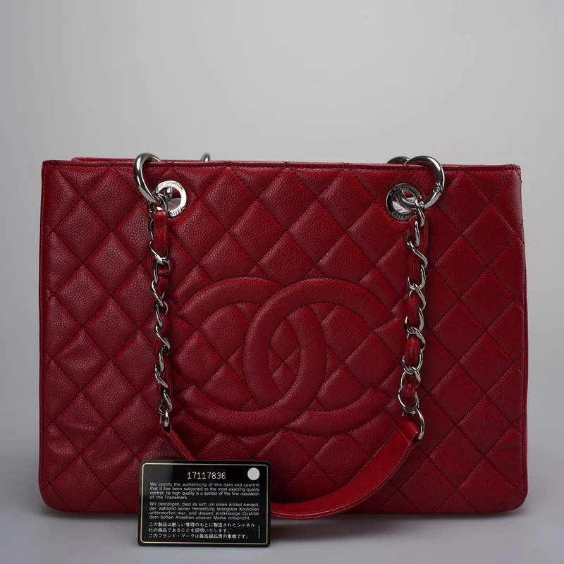 Chanel Grand Shopping Tote Rote GST-Tasche aus Kaviarleder mit silberner Hardware Medium