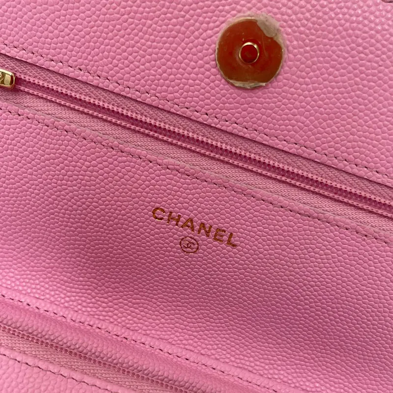 Chanel Geldbörse mit Kette in Rosa Kaviarleder Woc