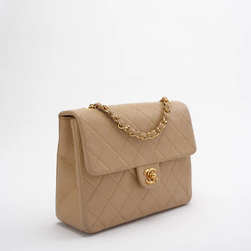 Chanel Vintage Classic Mini Square Bag Beige 24 Karat Gold