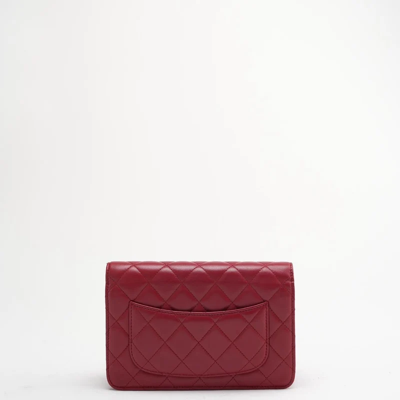 Chanel Rote Geldbörse mit Kette (WOC) Lammleder 2014