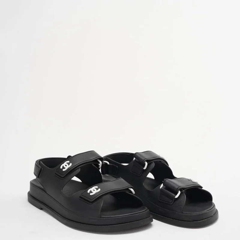 Chanel Schwarze CC Dad Sandalen Gummi Größe 38