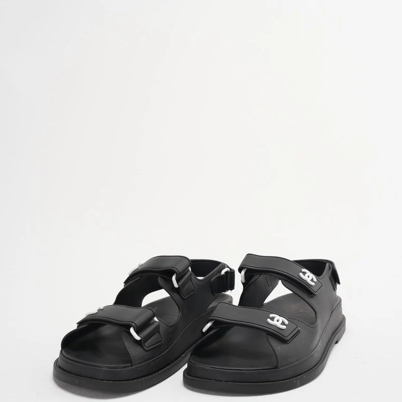 Chanel Schwarze CC Dad Sandalen Gummi Größe 38