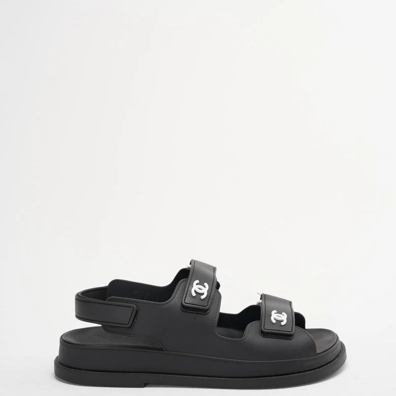Chanel Schwarze CC Dad Sandalen Gummi Größe 38