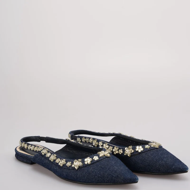 Christian Dior Denim Crystal Garland Slingback Flat Größe 36