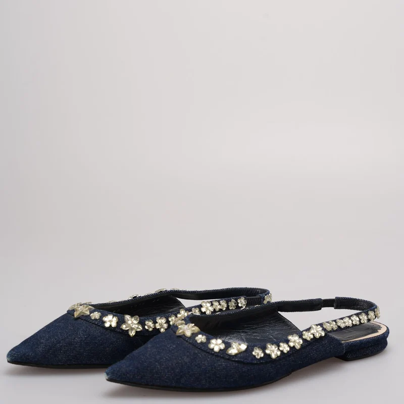 Christian Dior Denim Crystal Garland Slingback Flat Größe 36
