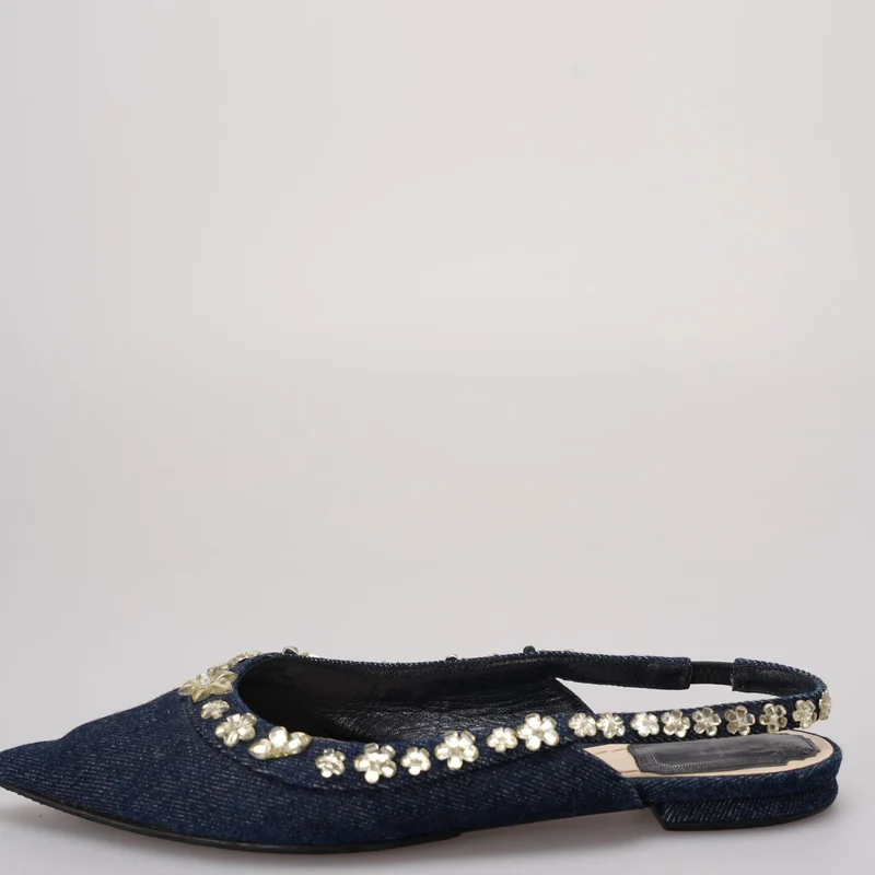 Christian Dior Denim Crystal Garland Slingback Flat Größe 36