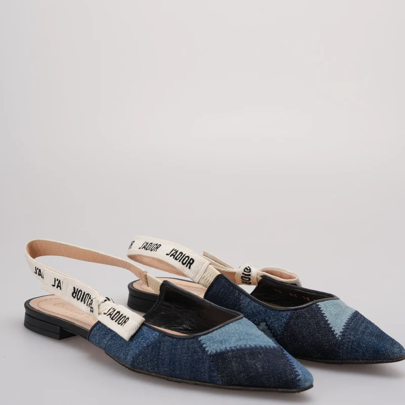 Christian Dior J'Adior Denim Patchwork Slingback Flats Größe 38