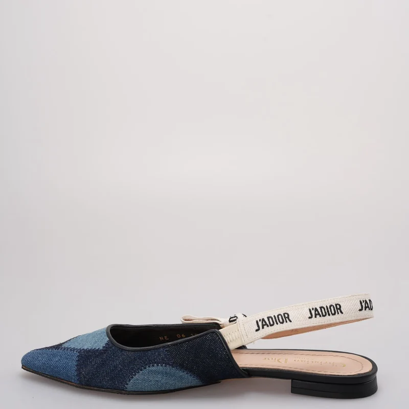 Christian Dior J'Adior Denim Patchwork Slingback Flats Größe 38