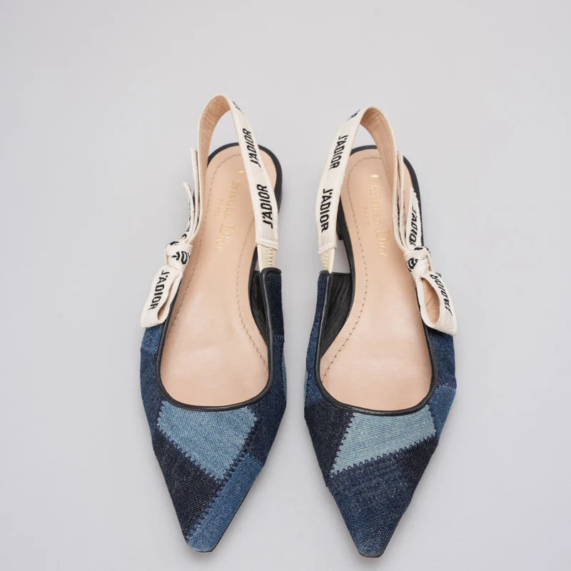 Christian Dior J'Adior Denim Patchwork Slingback Flats Größe 38