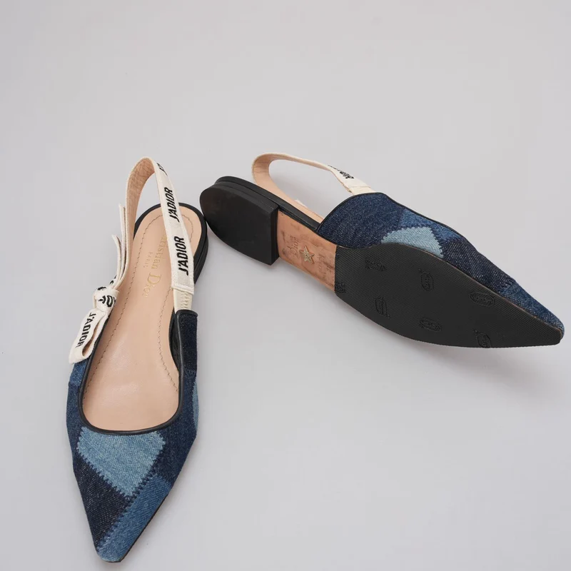 Christian Dior J'Adior Denim Patchwork Slingback Flats Größe 38