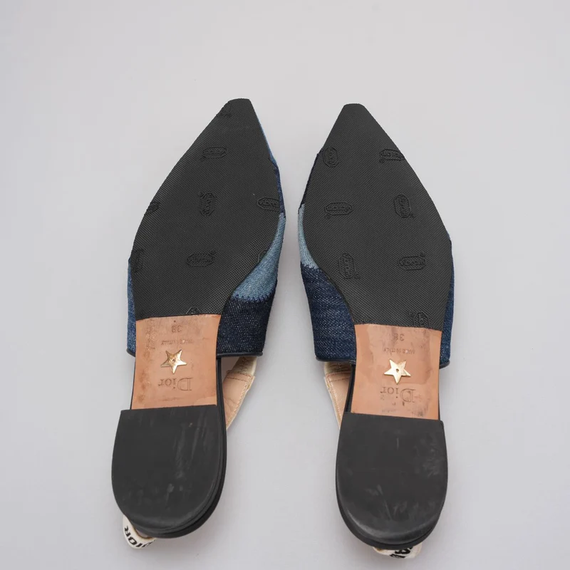 Christian Dior J'Adior Denim Patchwork Slingback Flats Größe 38